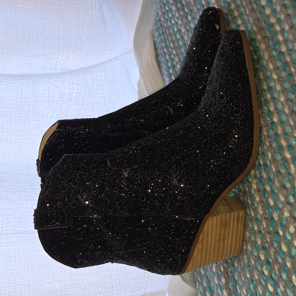 Betsey Johnson Black Glitter Ankle Boots